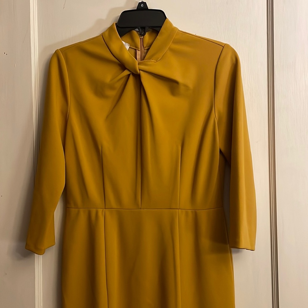 Donna Morgan Twist-neck Mustard Midi Dress